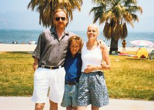 Mariette Lindstein with her husband and son at the beach in California circa 1993.